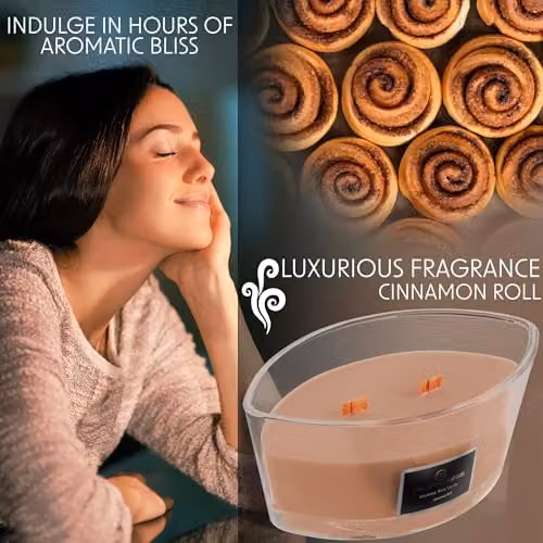 Deco Express Cinnamon Roll Scented Woodwick Candle in Beige – 3