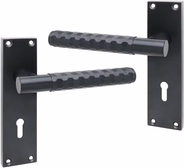 Golden Grace Victorian Knurled Lock Door Handle with Long Backplate in Matt Black Steel – 2