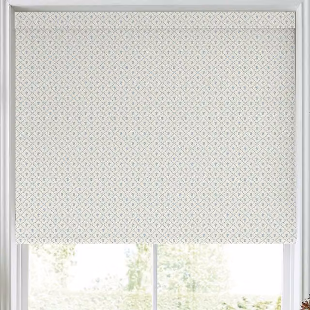 Laura Ashley Kate Made to Measure Blackout Roller Blind in Pale Seaspray Blue Floral Polyester