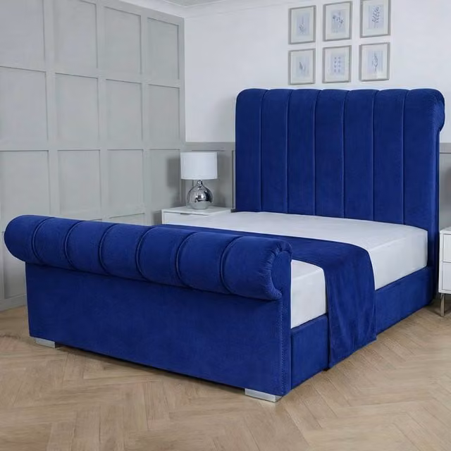 Living Comfort Bedz Orion Blue Velvet Upholstered Gas Lift Storage Single Bed W/D/H: 90 x 190 cm