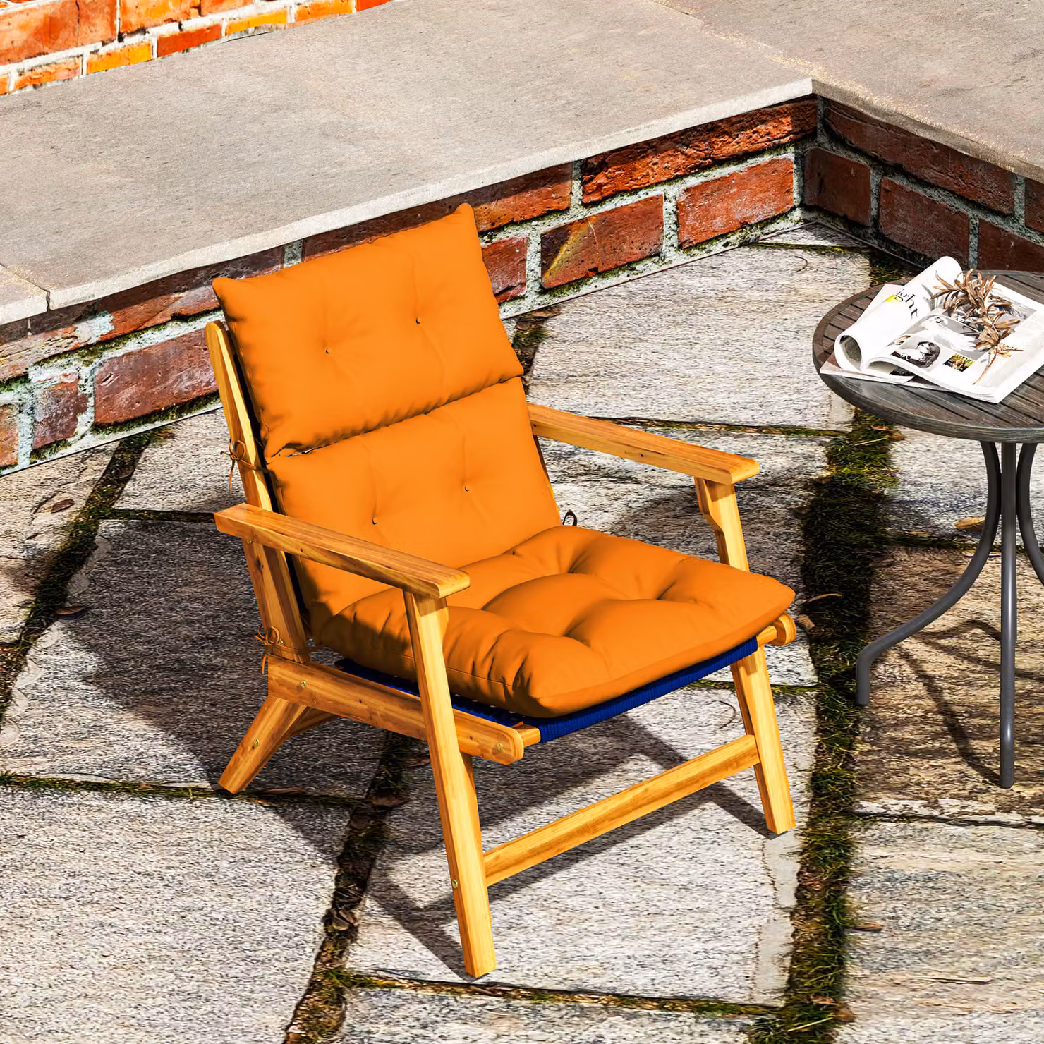 Outsunny Tufted Adirondack Chair Cushion with Backrest and Ties, Orange Polyester – 5