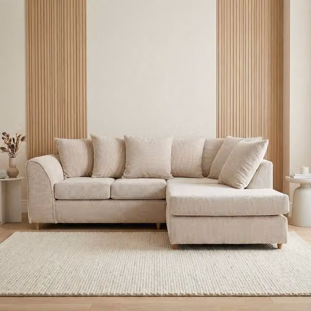 Abakus Direct Jumbo Grid Modern Right Hand Corner Sofa in Beige with Scatter Cushions