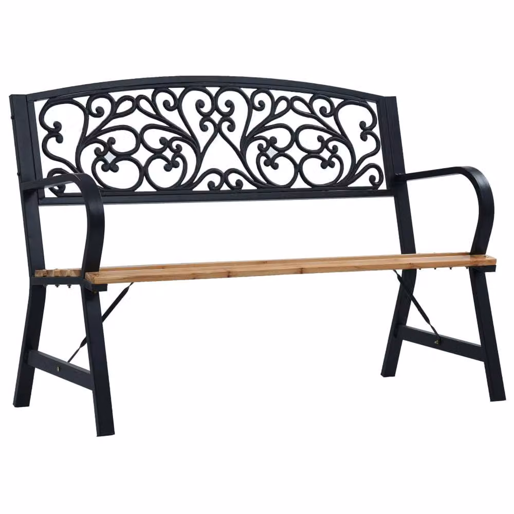 Berkfield Home Vintage Wood and Metal Garden Bench in Black, Width: 120 cm – 2