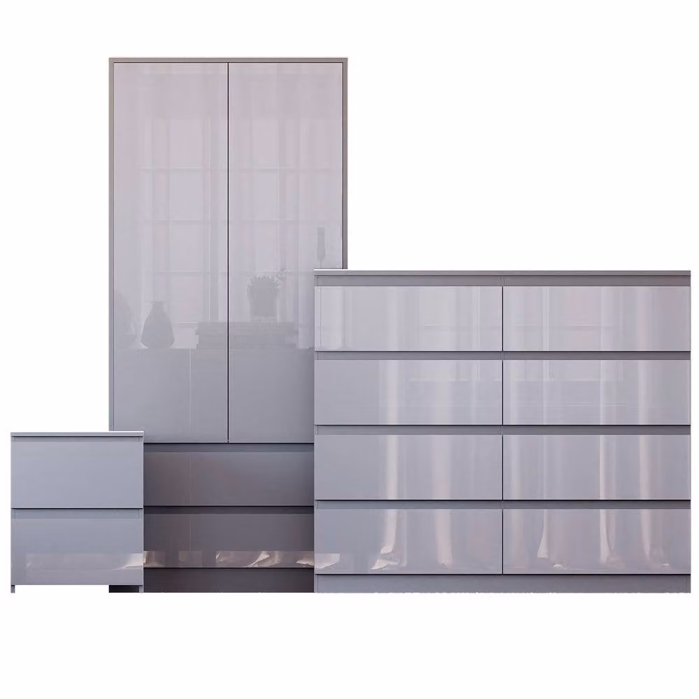 HD Designs Vida Designs Glinton 3 Piece Grey Glossy Bedroom Set – 2