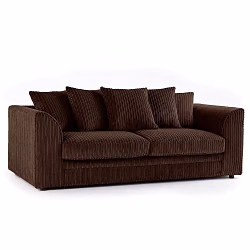 Furnishings For Less UK Luxor Jumbo Cord Fabric Sofa Suite in Brown, including 3 Seater and 2 Seater Sofas