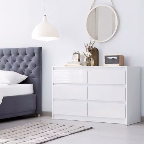 Harmin High Gloss Handleless 6 Drawer Chest of Drawers in White W/D/H: 120 x 40 x 75 cm – 2
