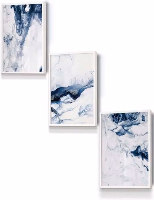 ARTZE Abstract Ocean Waves Framed Wall Art in Navy Blue and White, W: 33 cm, H: 45 cm, D: 0.2 cm
