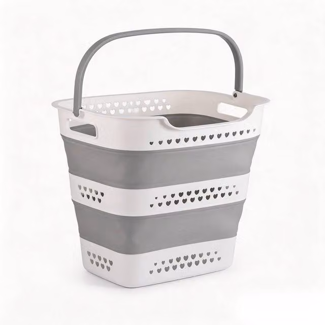 VOGREX Foldable Laundry Hamper Bin with Handles, Grey, 42L
