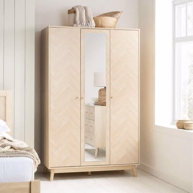 Birlea Herringford 3 Door Oak Brown Wooden Wardrobe with Mirror