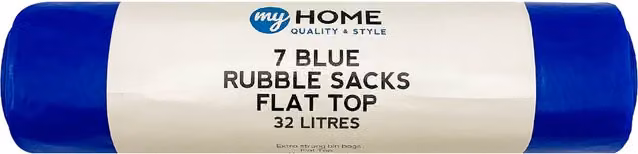 My Home Pack of 7 Blue Flat Top Rubble Sacks, 32L