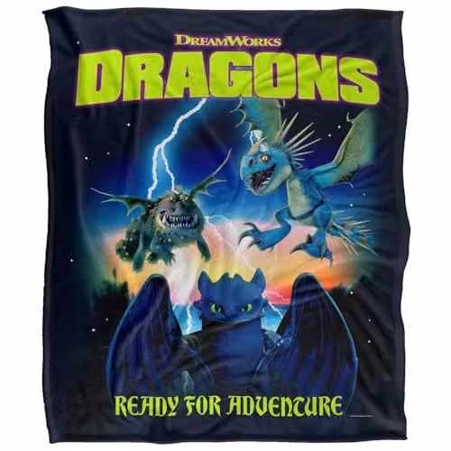 Trevco Toothless and Dragons Adventure Poster Super Soft Fleece Throw Blanket, Multicolour, W: 152 cm, D: 127 cm – 1
