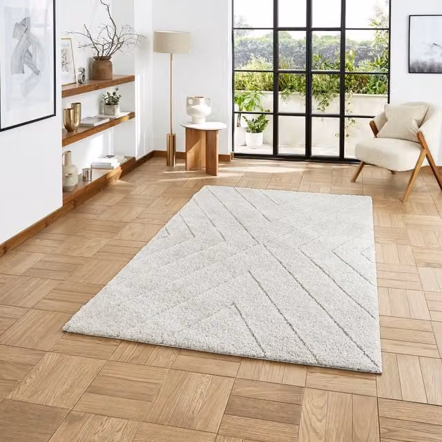 Ideal Shaggy 80362 Rectangular Rug in Silver and White