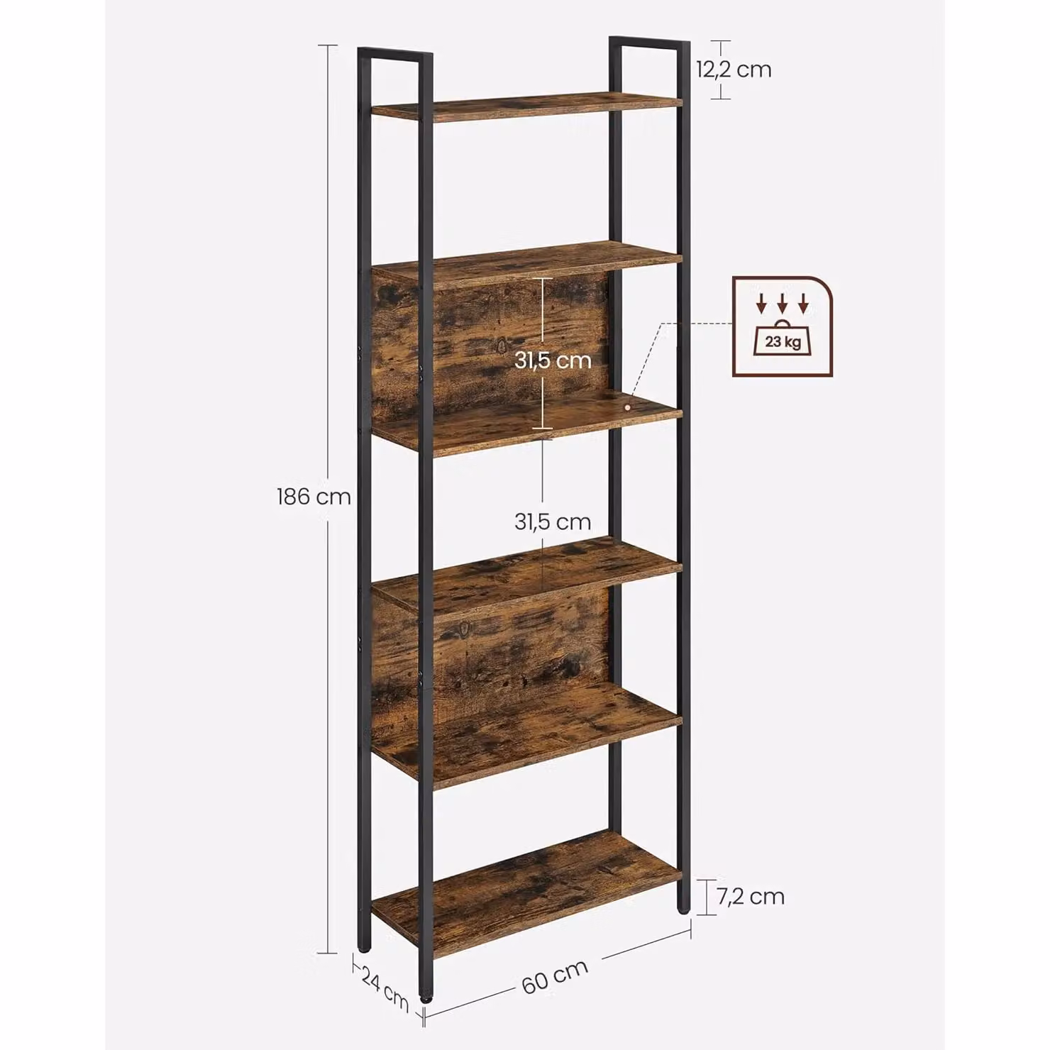 VASAGLE 6 Tier Industrial Kitchen Standing Storage Shelf with Steel Frame in Brown and Black – 3