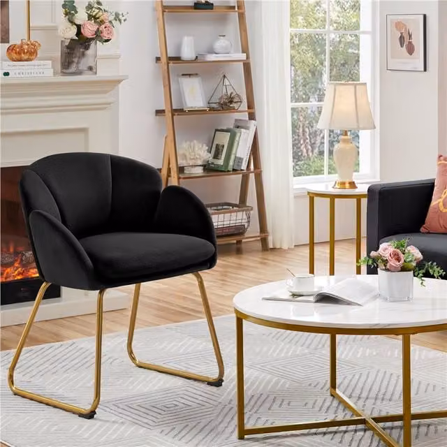 Yaheetech Flower Shape Velvet Accent Chair in Black and Gold
