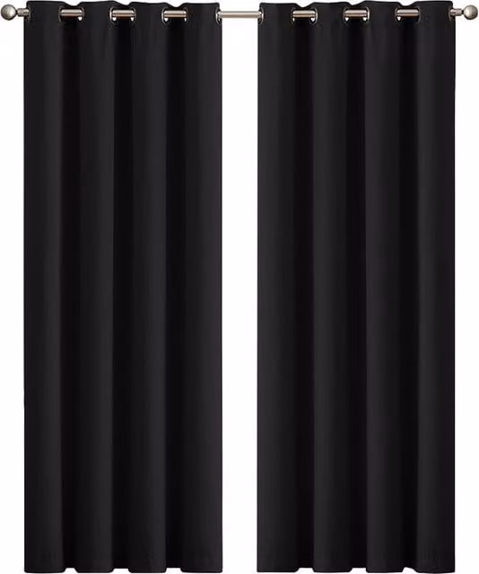 Marlow 2 Pack Triple Layer Eyelet Blackout Curtains in Black, W: 137 cm, H: 117 cm