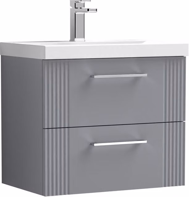 Balterley Wall Hung 2 Drawer Vanity Unit with Mid-Edge Basin, Satin Grey, W: 60 cm, D: 54 cm, H: 60 cm – 1