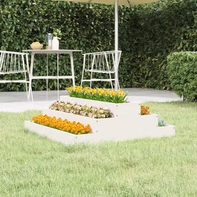 Berkfield Home White Solid Wood Pine Planter W: 80 cm, D: 80 cm, H: 27 cm