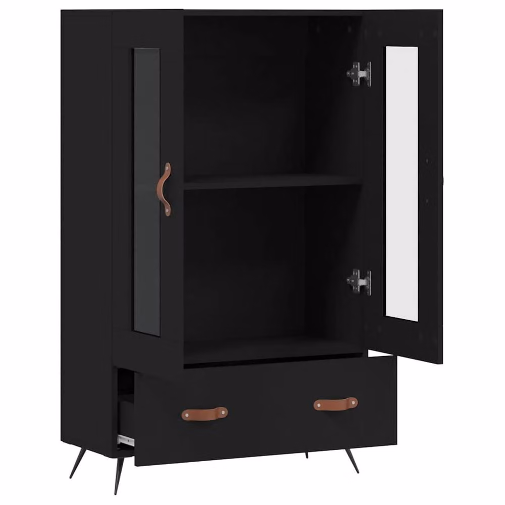 Berkfield Home Modern Black Highboard with Glass Doors, W/D/H: 69.5 x 31 x 115 cm – 4