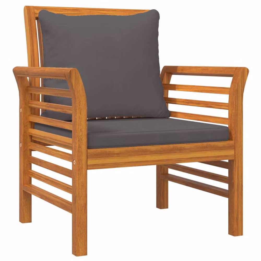 Berkfield Home Set of 2 Acacia Wood Garden Sofa Chairs in Brown with Dark Grey Cushions – 3