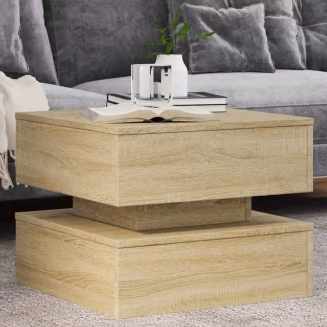 Berkfield Home Modern Square Coffee Table with LED Lights in Sonoma Oak Brown, W/D/H: 50 x 50 x 40 cm – 1