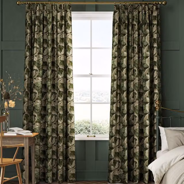 William Morris At Home Acanthus Floral Velvet Made to Measure Curtain in Nettle Green