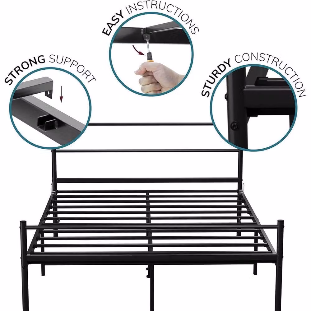 EONLION Double Extra Strong Metal Bed Frame, Black, 140 x 200 cm – 3