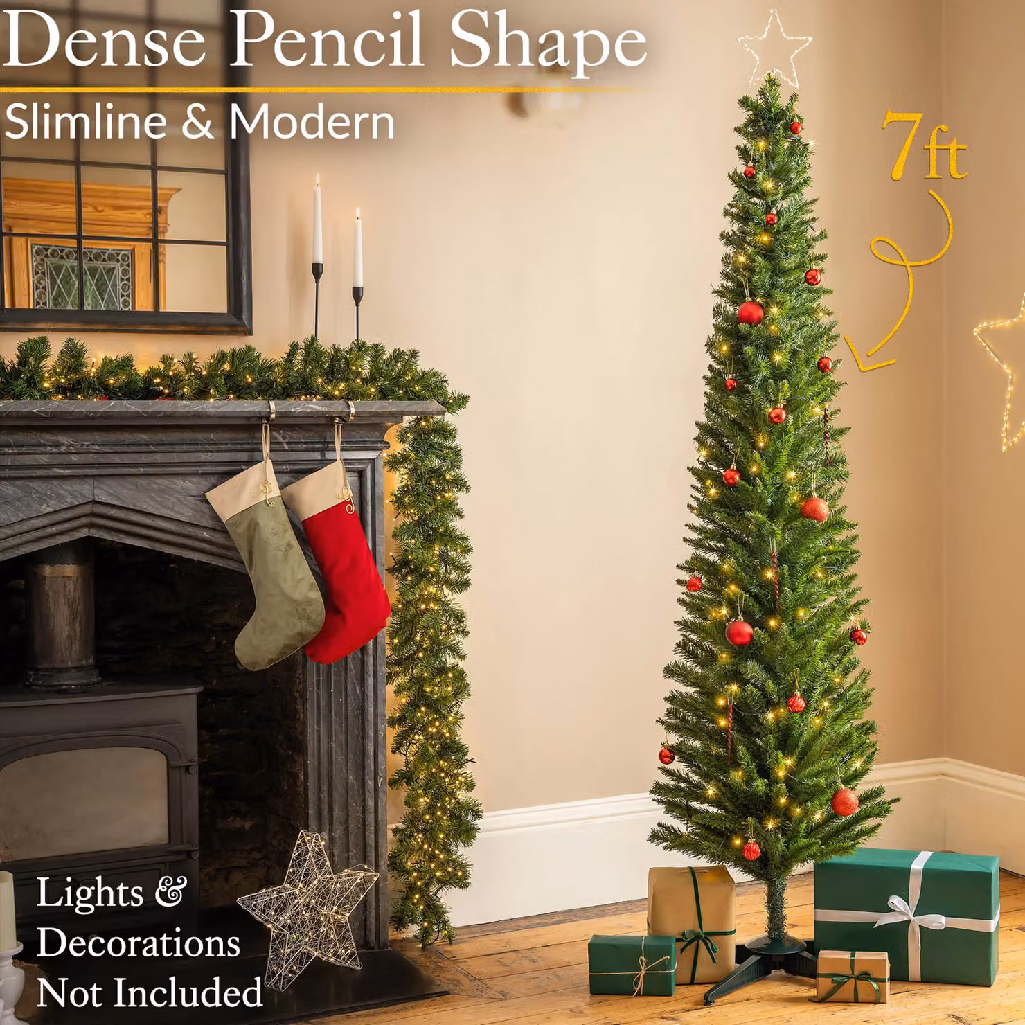 Christow Slim Artificial Corner Pencil Christmas Spruce Tree in Green with Base Stand – 2