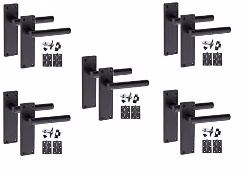 Golden Grace T-Bar Backplate Door Handle Latch Pack in Matt Black, 5 Sets