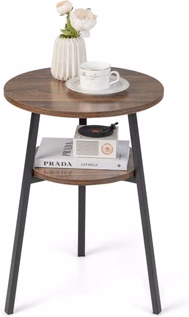 Costway Modern Round Wood End Table in Brown Walnut