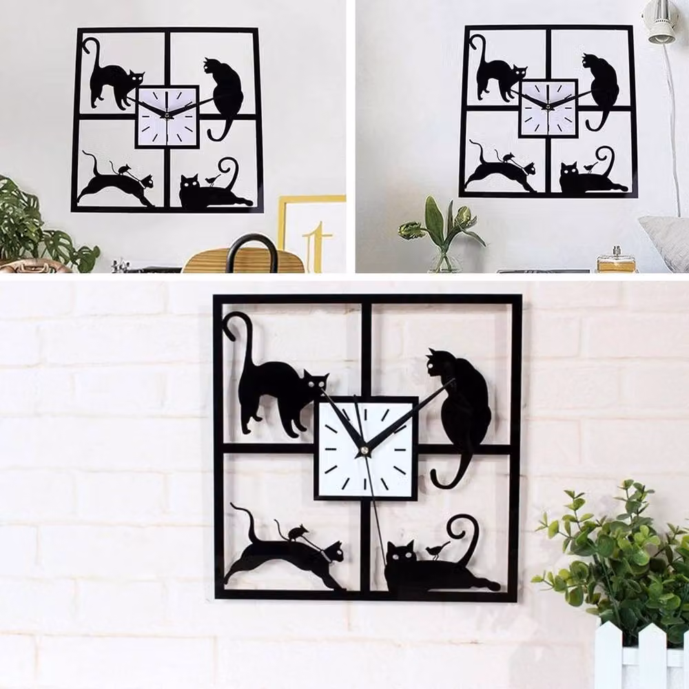 EONLION Black Square Analog Wall Clock, Diameter: 30 cm – 4