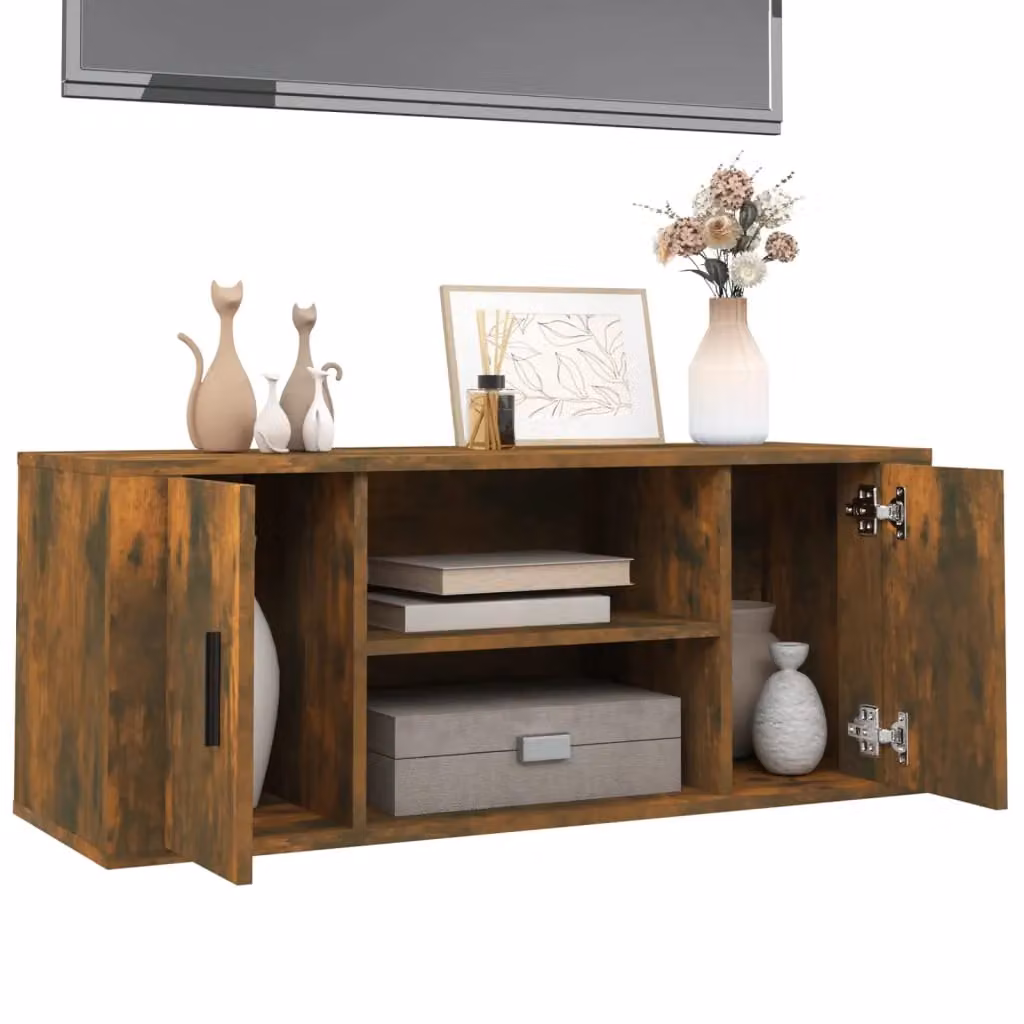 Berkfield Home Smoked Oak TV Cabinet in Brown, W/D/H: 100 x 35 x 40 cm – 3