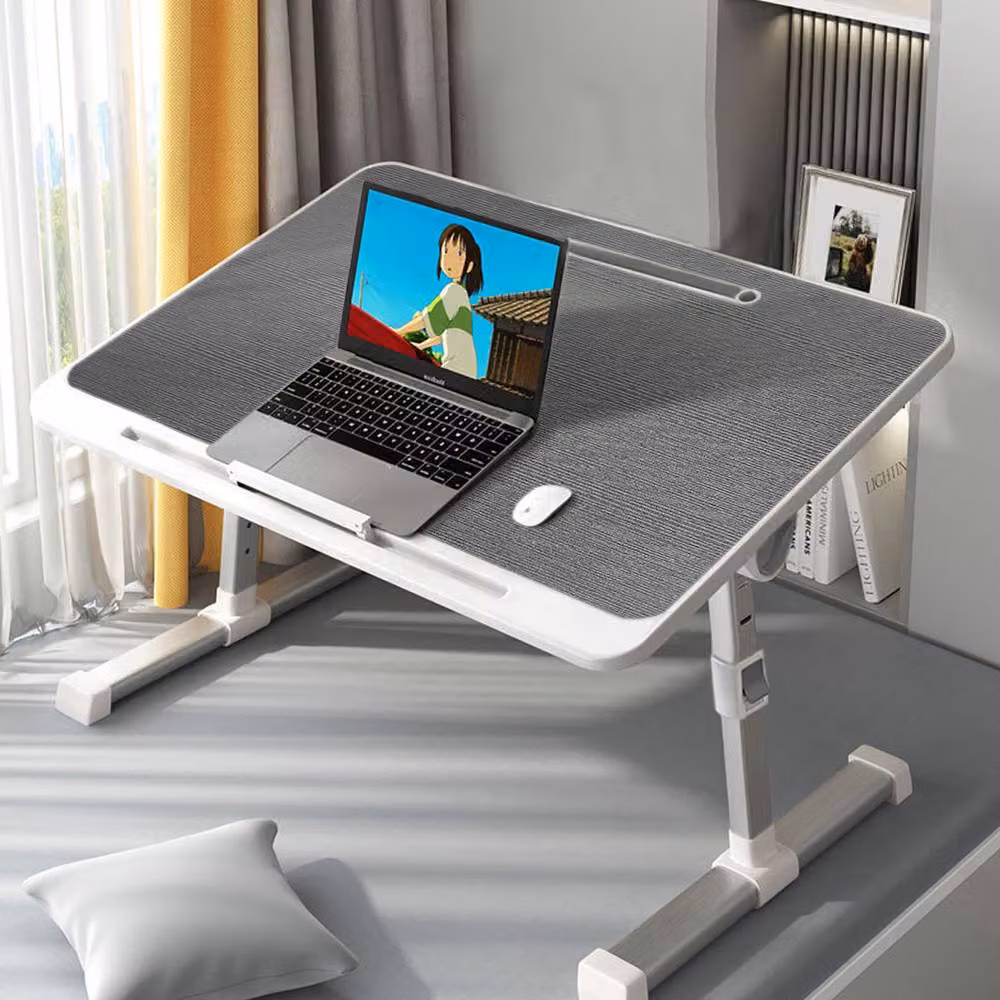 Living and Home Foldable Height-Adjustable Laptop Bed Table with Movable Stop Bar and Tablet Slot in Dark Grey – 3