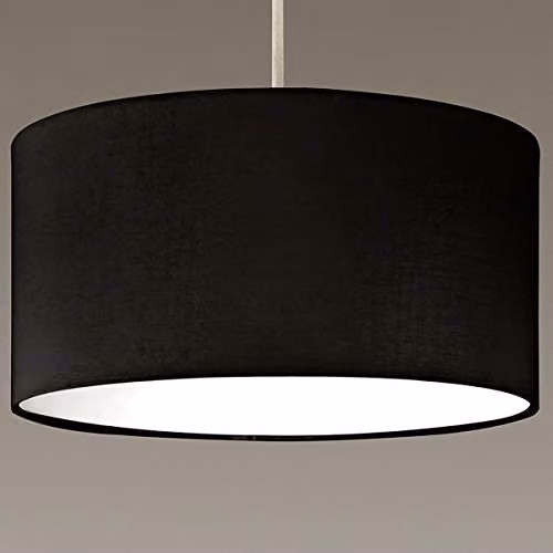 CGC Lighting Modern Black Fabric Drum Pendant Lamp Shade with Opal White Bottom Diffuser – 1