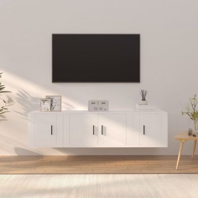 Berkfield Home 3 Piece White Matt MDF Classic TV Cabinet and Lowboard Set