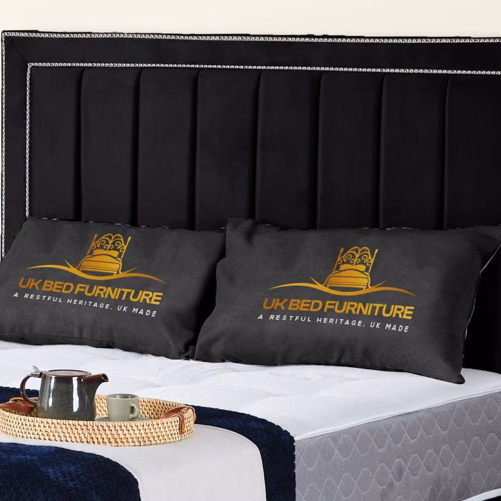UK Bed Furniture Fiona Black Velvet Upholstered Slatted Base Bed, W/D/H: 140 x 200 cm – 2