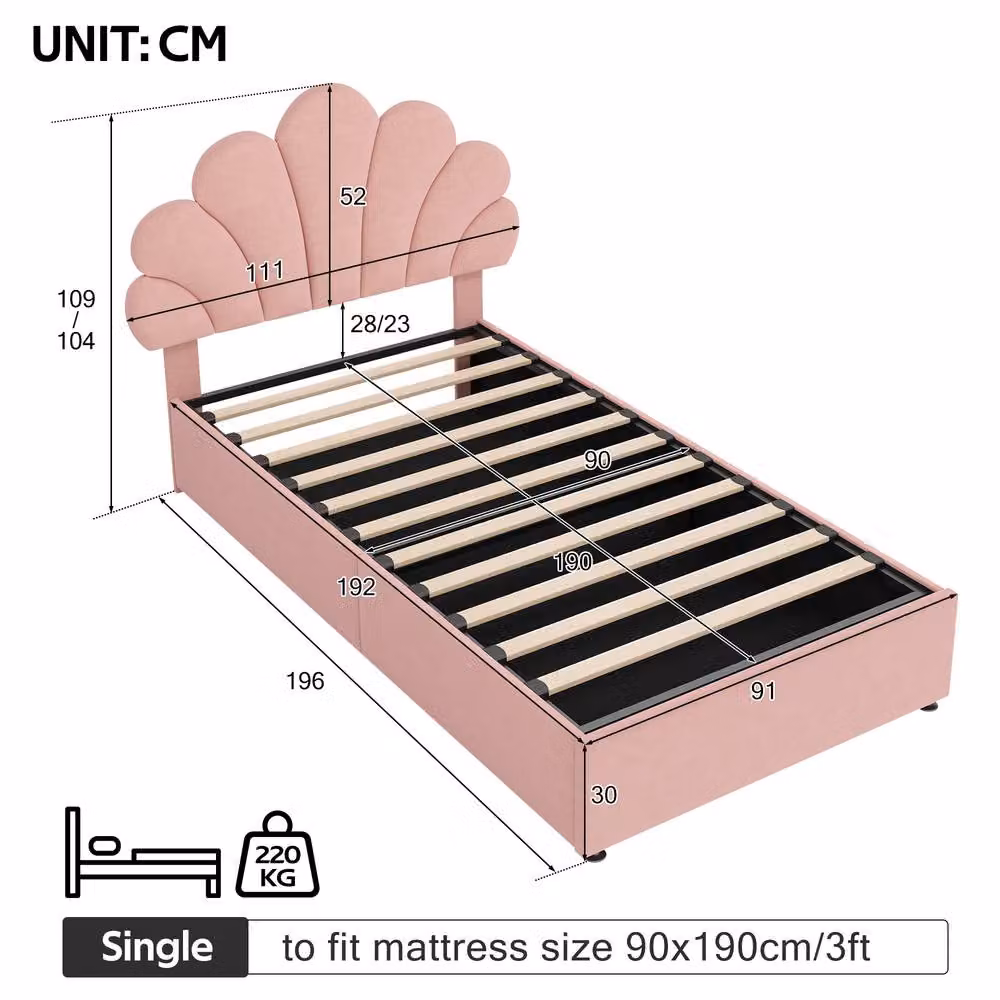 Matteo Pink Velvet Single Bed Frame with Upholstered Lift Up Storage Base – 3