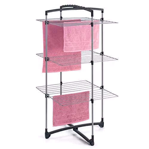 Metaltex Fortino 3-Tier Folding Laundry Tower Airer Dryer, Silver, 25 m, W: 64 cm, D: 64 cm, H: 134 cm – 1