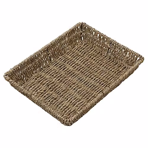 JVL Hand Woven Seagrass Rectangular Storage Trays, Set of 6, Brown/Beige, H: 6 cm x W: 33 cm x D: 25 cm – 2