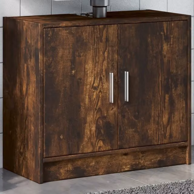 Berkfield Home Smoked Oak Sink Cabinet in Brown, W/D/H: 63 x 29 x 55 cm – 1