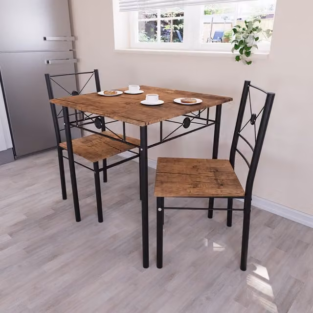 Vida Designs Modern Brown Wood and Metal Square Drop Leaf Dining Set with Table and 2 Chairs