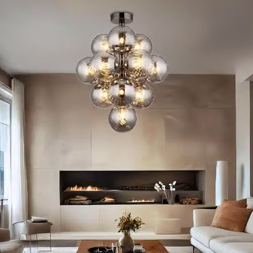 Globo Lighting Modern Ceiling Lamp with Smoke Glass Spheres in Black and Chrome, Diameter: 39.5 cm – 3