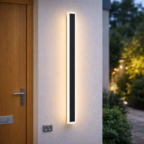 ENER-J Modern Outdoor LED Wall Light, 24W, IP65 Waterproof, CCT Colour Changing and Dimmable with Remote Control, Black, W: 100 cm