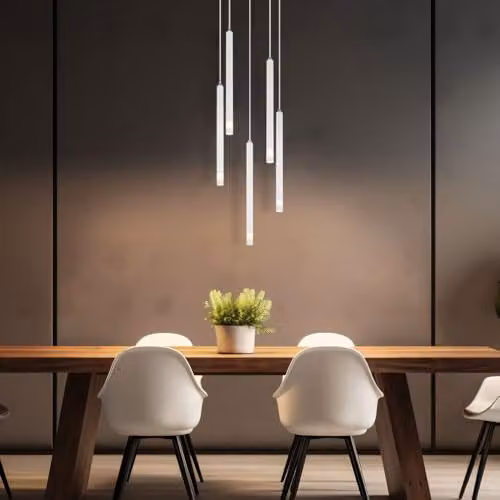 Globo Lighting White Minimalist Pendant Lamp for Dining or Living Rooms, 5 Bulbs, H: 120 cm – 5