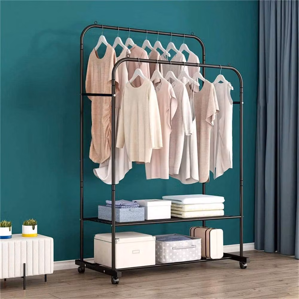 EONLION Industrial Metal Double Clothes Rail in Matt Black, Width: 50 cm – 4