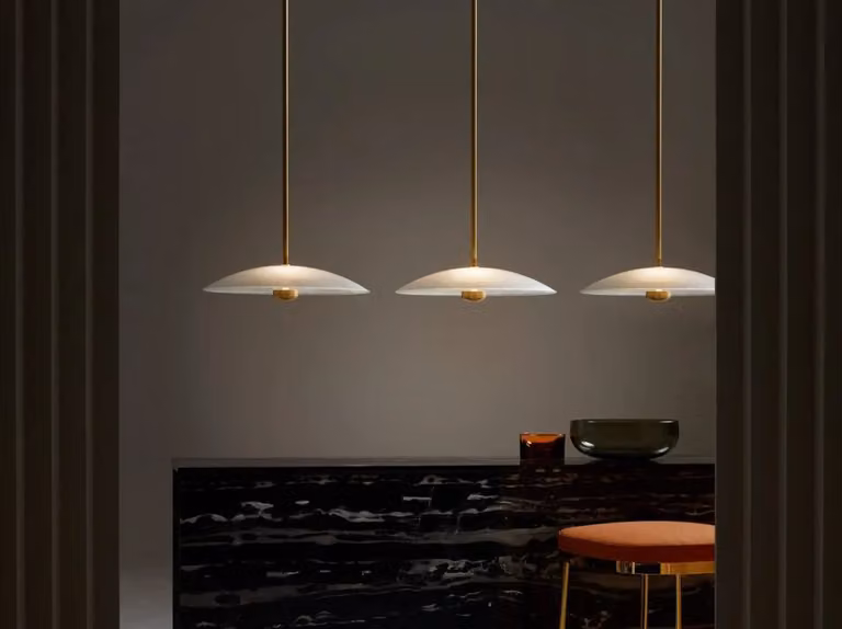 CTO Lighting Cielo Small Modern Dome Pendant Light in White and Gold/Brass