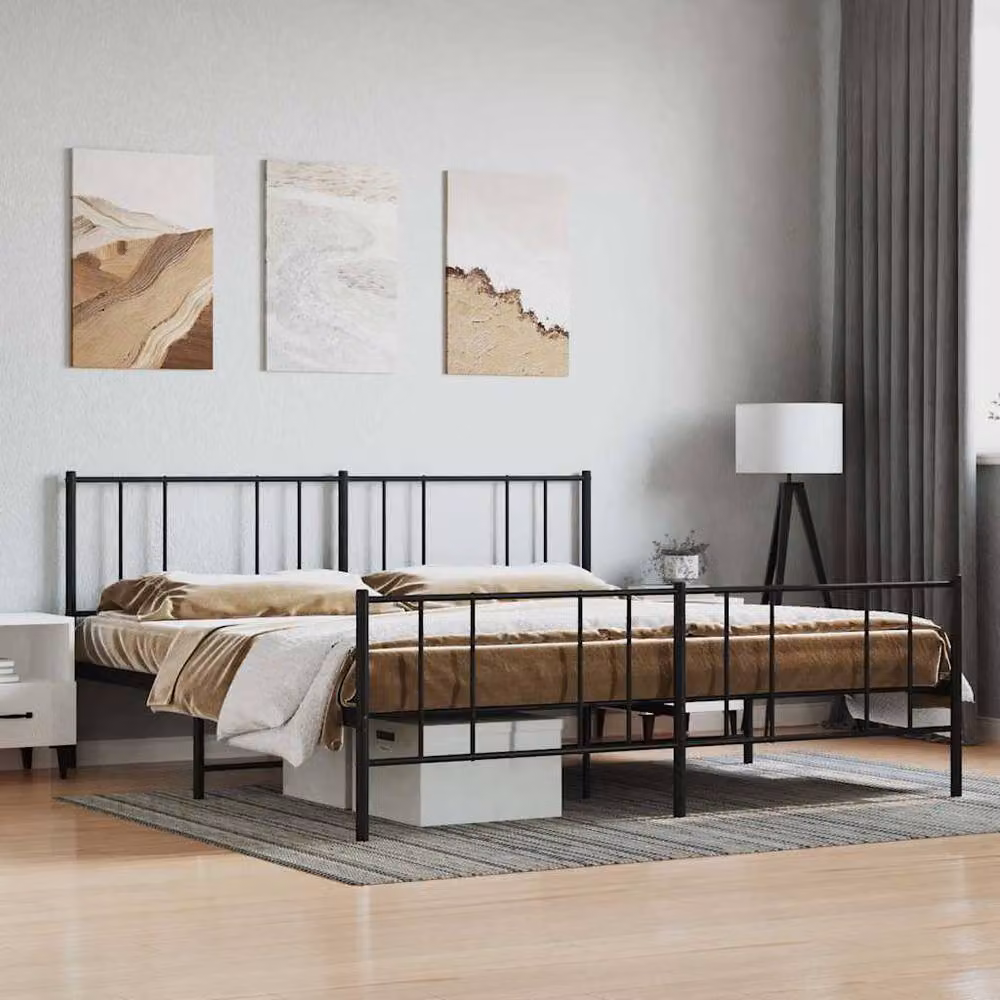 Berkfield Home Metal Bed Frame with Headboard and Footboard in Black, W/D/H: 120 x 190 cm – 2