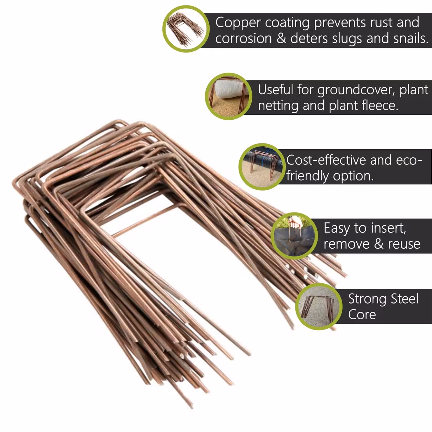 Pegdev Copper-Coated Steel Staples for Secure Membrane Fleece Netting, 15.24 cm, Pack of 90, Copper – 2