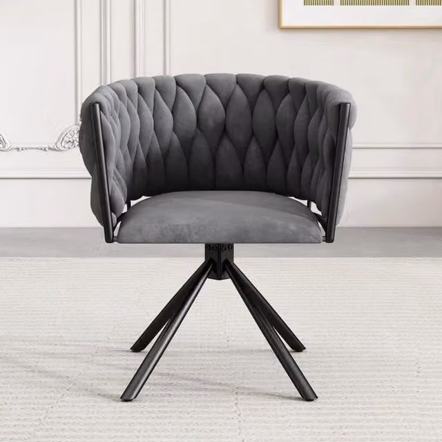 Chilli Seating Modern Grey Velvet Swivel Dining Chair with Metal Legs
