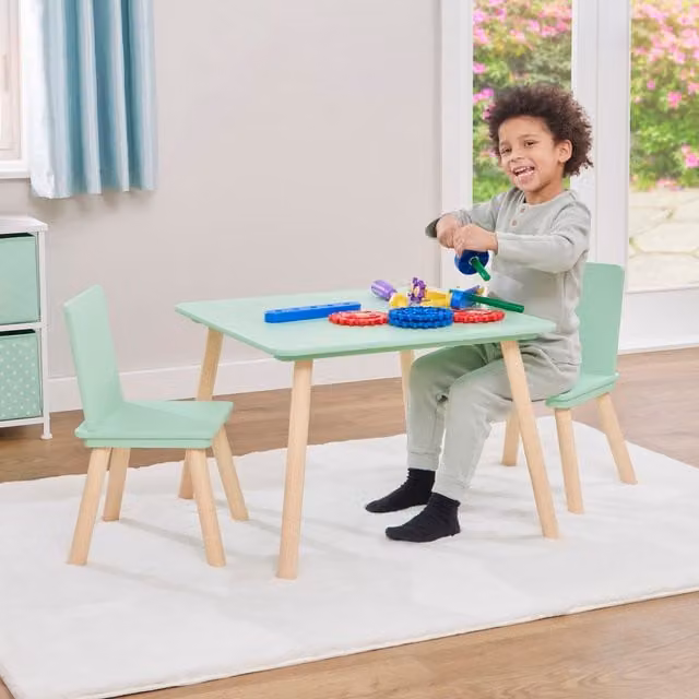 Liberty House Toys Modern Lacquered Green Wooden Childrens Table and Two Chairs Set