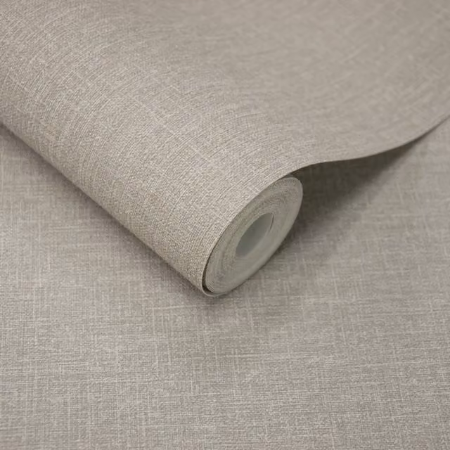 Grandeco Plain Minimalist Scrubbable Wallpaper in Beige and Grey